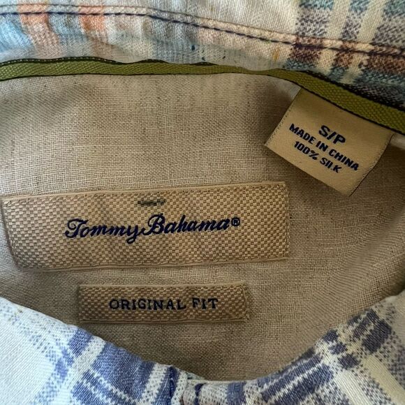 Tommy Bahama Mens Small Short Sleeve Button Up Silk Shirt Plaid Preppy Outdoor - Picture 6 of 13